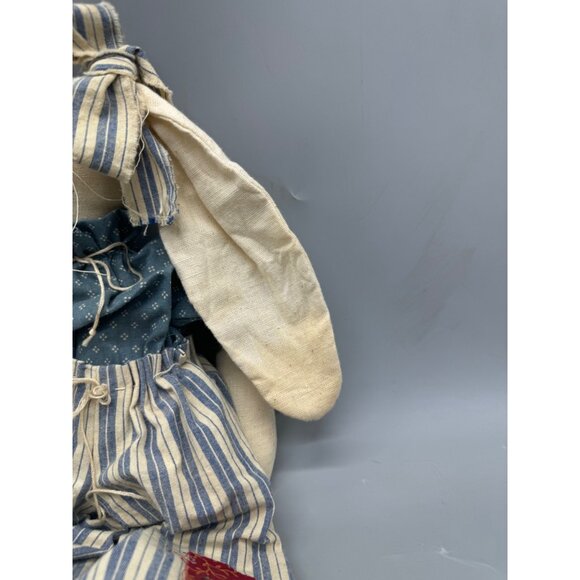 Handmade Fabric Bunny Doll Blue Polka Dot Top & Striped Pants Easter 19" READ - Picture 3 of 6